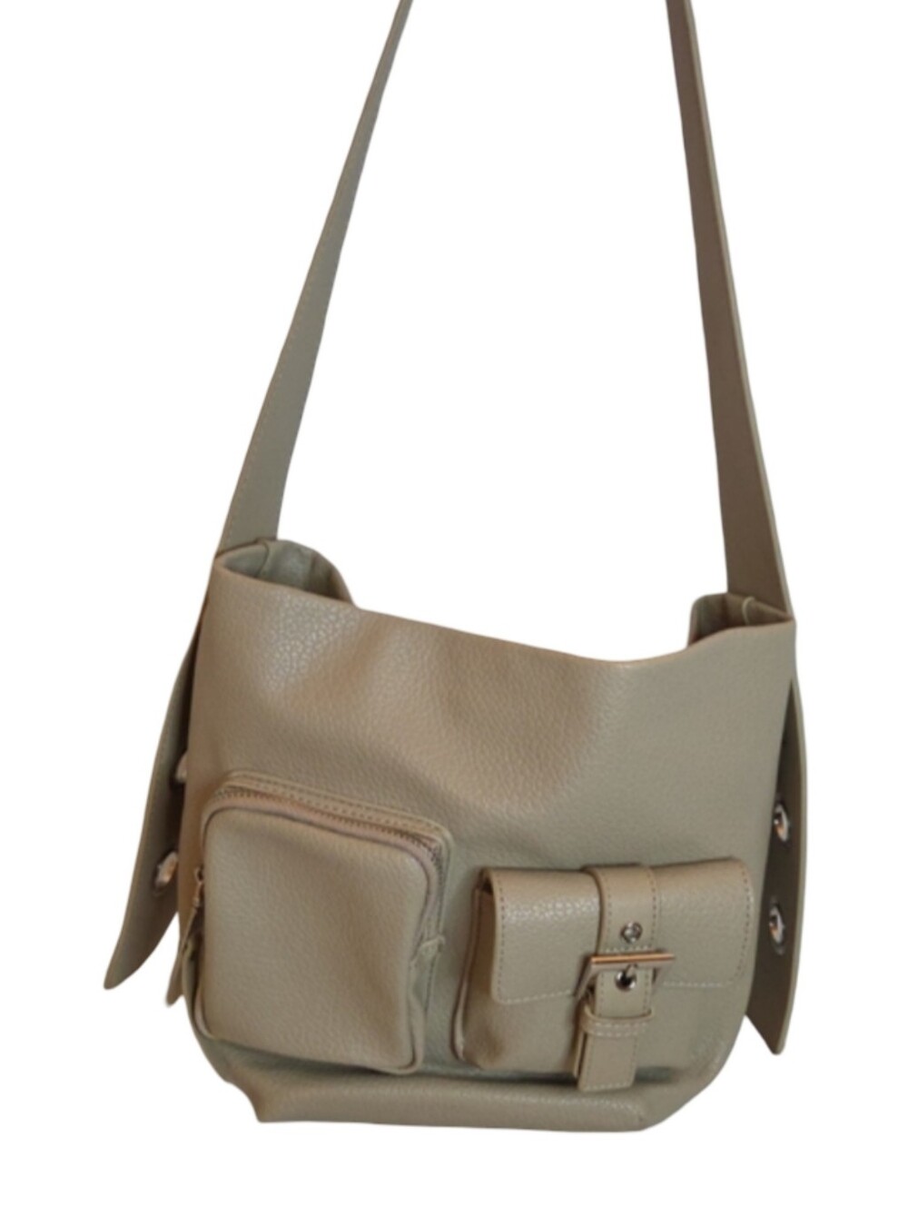 Steve Madden Cargo Bucket Purse Shoulder Bag Taupe Hobo Bohemian
